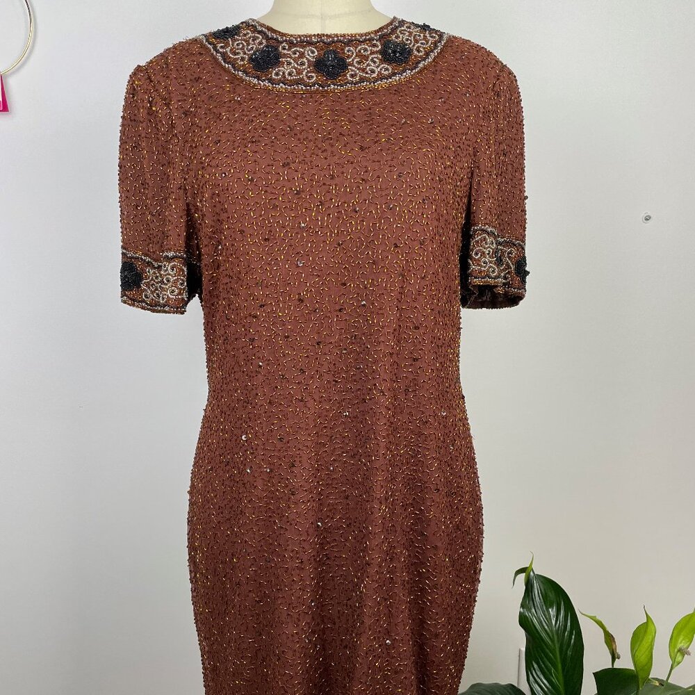 Stunning 100% Silk Beaded Dress - Made in India (SZ 10-12)